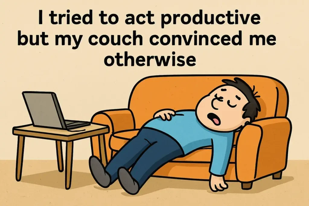 couch scene with lazy characte