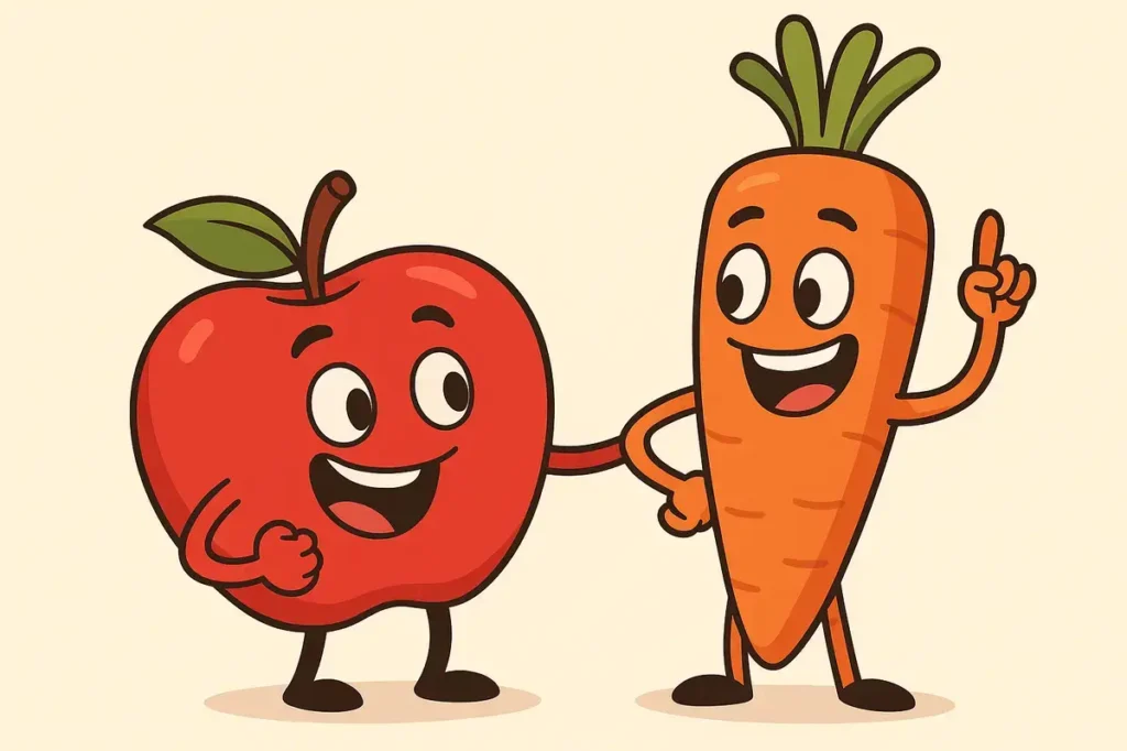 Apples and carrots team up for pun power.