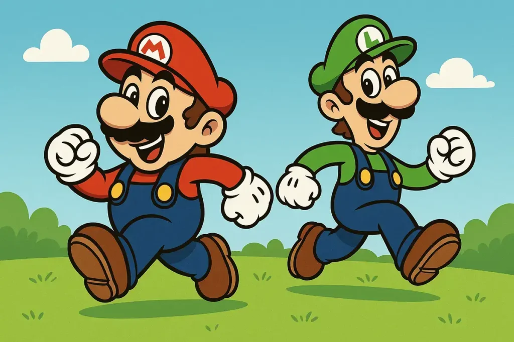 Luigi follows Mario everywhere happily.