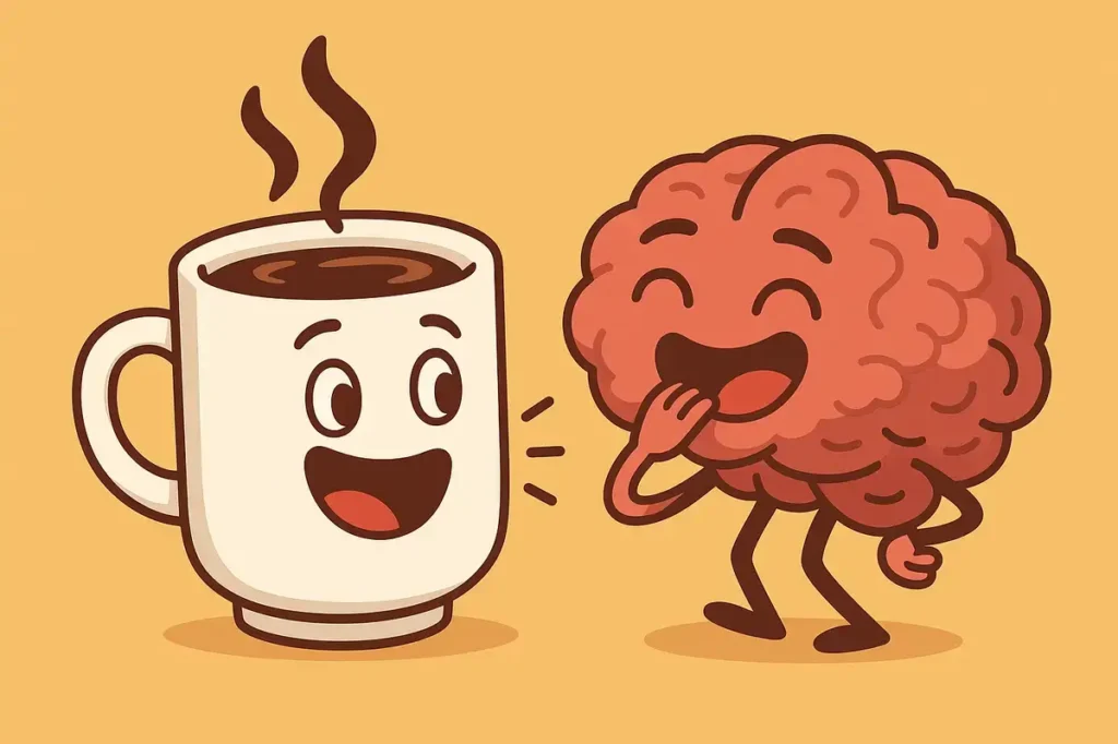 Morning coffee triggers cognitive giggles.