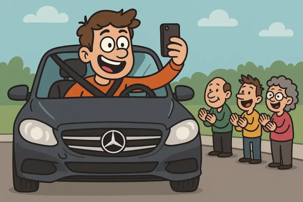 My car selfie deserves applause.