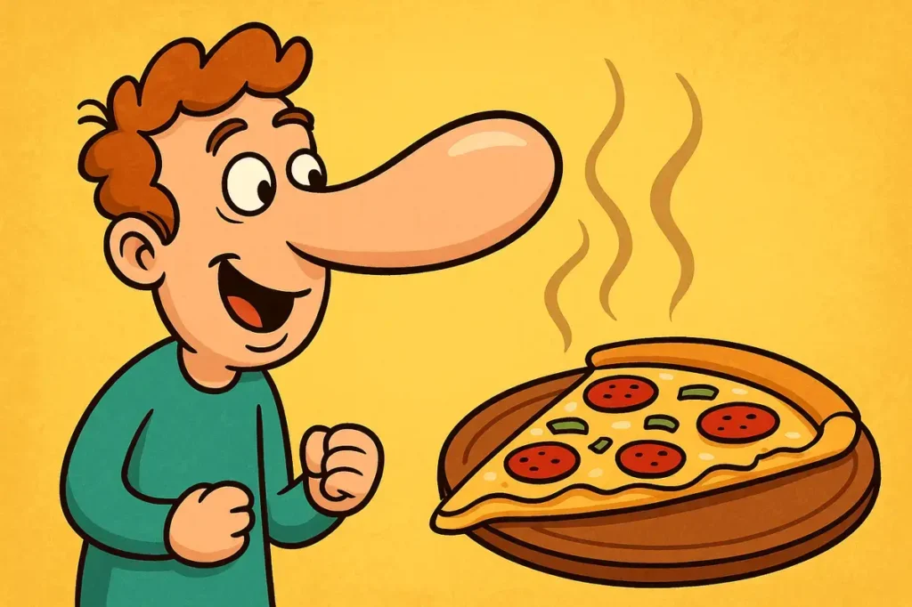 My nose smells pizza faster than me.