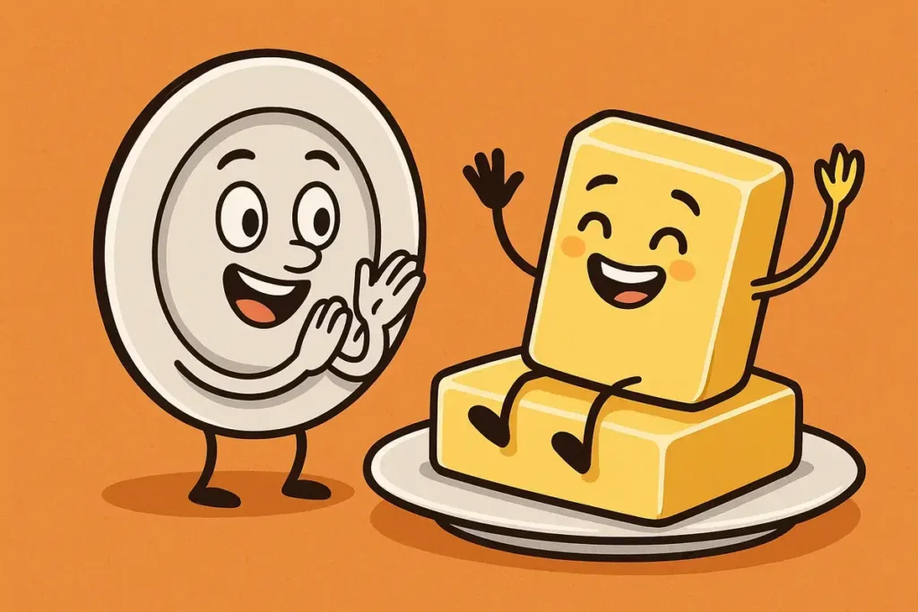 The plate cheers for buttery arrivals.