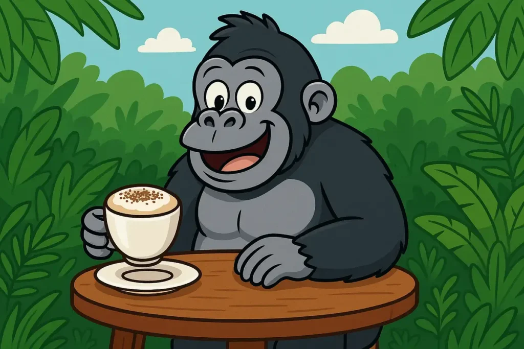 My gorilla friend loves cappuccinos over jungle coffee.
