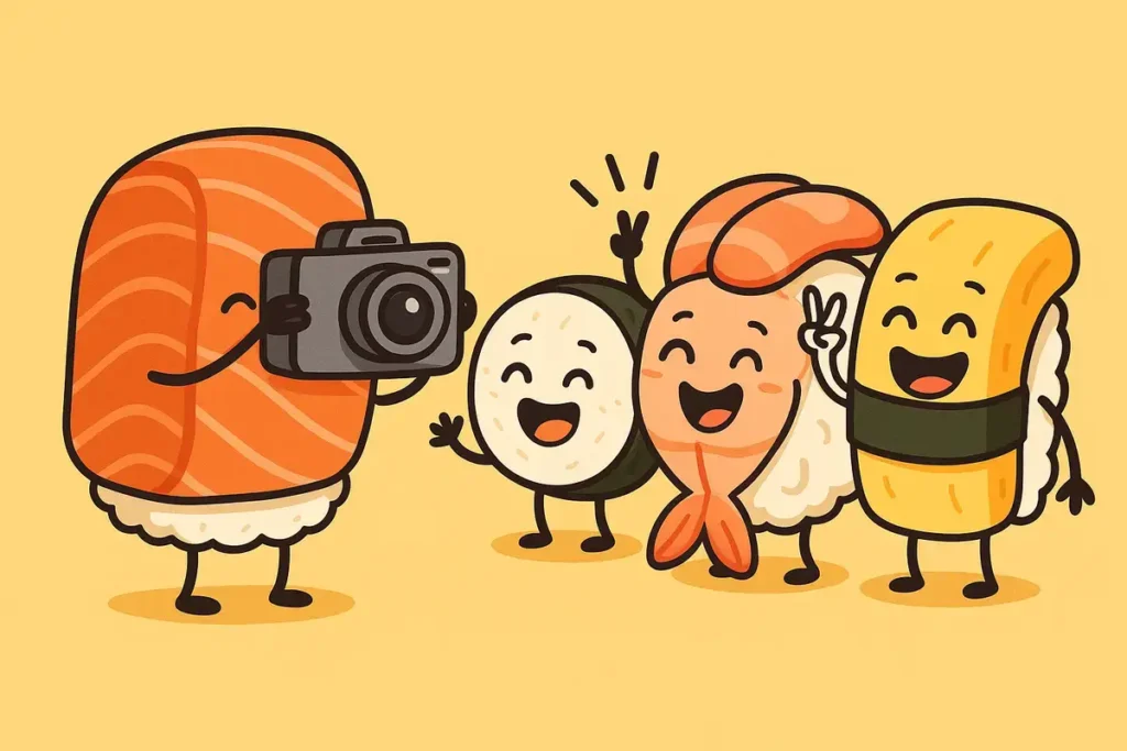 Salmon snap your happiest sushi moments.