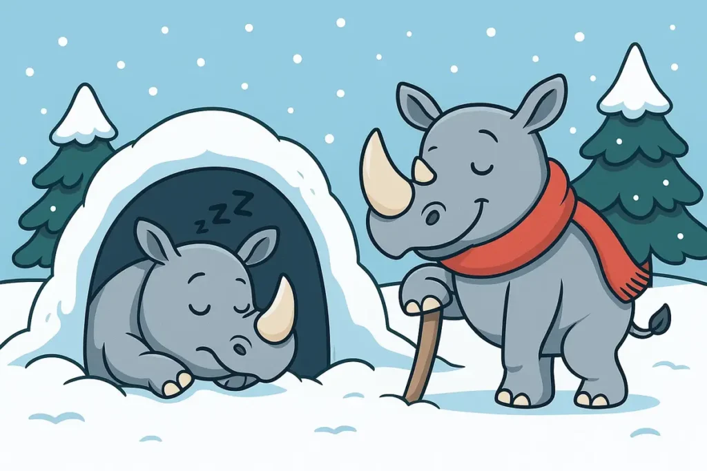 What do rhinos do in winter? Hibernate and tusk it easy.
