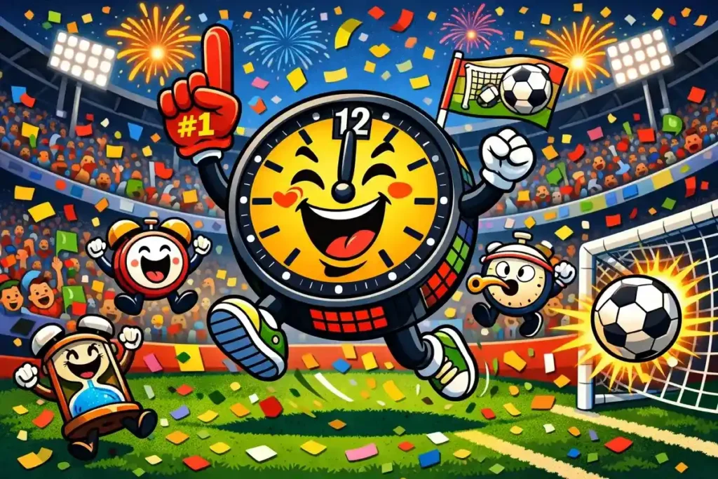 Stadium clock cheered the winning goal.